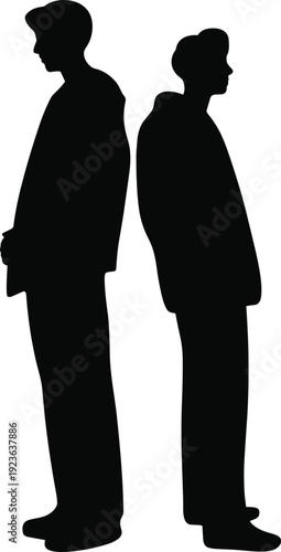 Silhouette of Man and Woman Standing Back to Back Relationship Conflict Concept