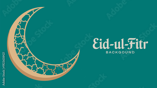 A festive Eid-ul-Fitr background with a golden crescent moon on a green backdrop
