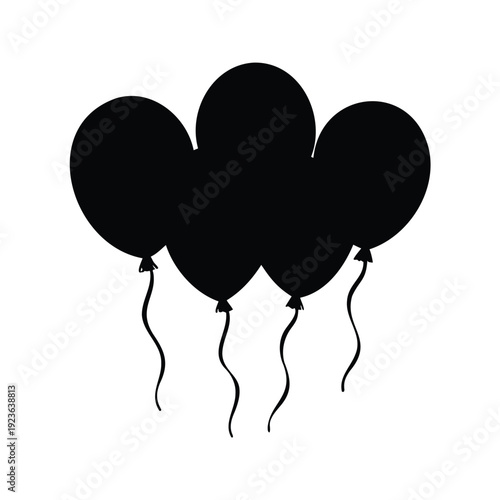 new year balloons silhouette vector illustration, Three balloons floating in the air with strings attached silhouette vector illustration