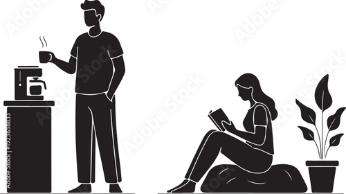 Pair of athletic body silhouettes in motion, isolated on white