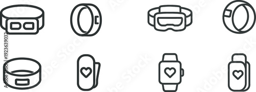 Different styles of fitness trackers display sleek designs suited for health monitoring. Each tracker offers a unique shape, emphasizing functionality and style for users interested in fitness.