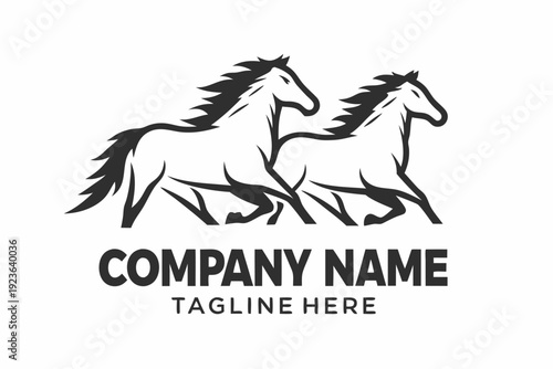 Two majestic horses run together, their flowing manes and tails creating a dynamic visual