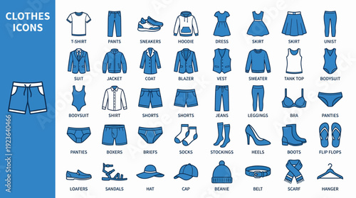 Clothing Icons Vector Chart – Fashion and Apparel Symbols