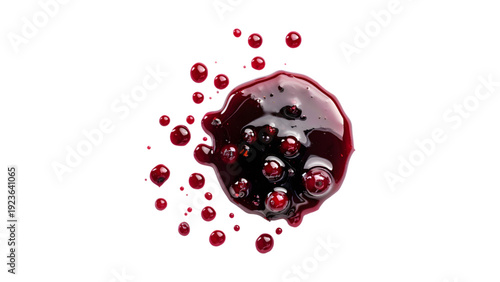 Top Down View of Dark Red Berry Jam Splatter Isolated on White Background