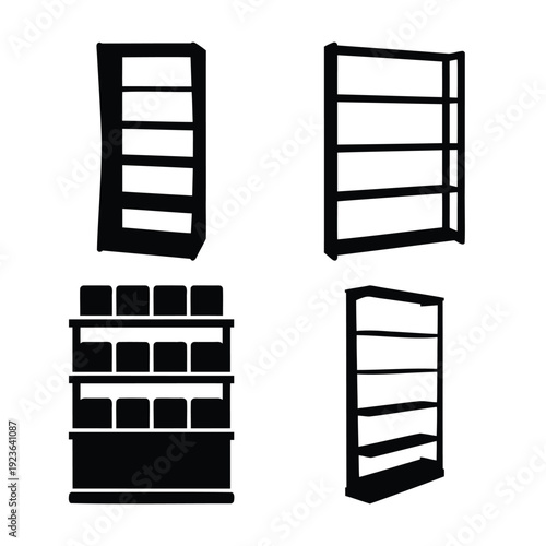 Collection of diverse shelving unit silhouettes for storage and display purposes