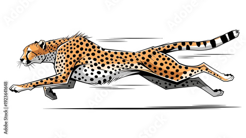Stylized illustration of a cheetah running at full speed.