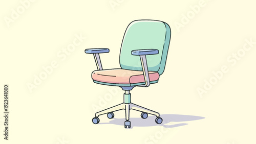 A simple illustration of a pastel office chair on a light background.