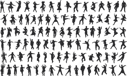 Dance, silhouettes, people, collection, movement, performance, rhythm, energy, poses, celebration, expressive, motion, choreography, lifestyle, dynamic, figures, vector, design, flat, illustration
