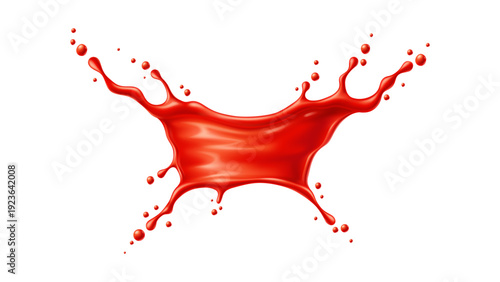 Glossy Red 3D Liquid Paint Splash Isolated on White Background