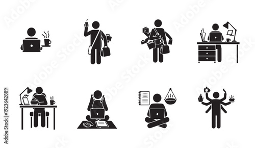 People working productively in various settings with technology