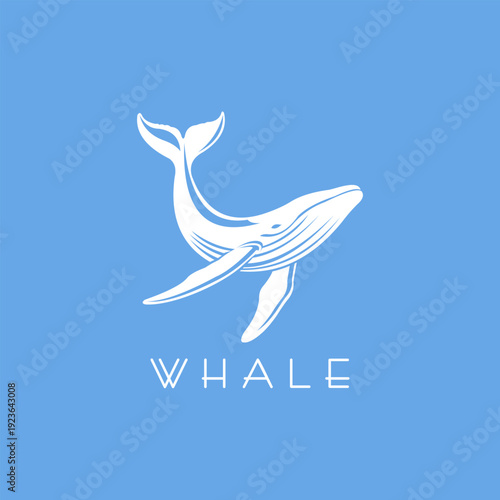 White Whale Logo on Blue Background Minimalist Design