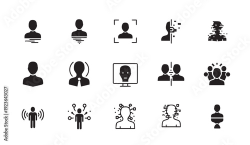 Collection of modern user interface icons for digital profiles and networking