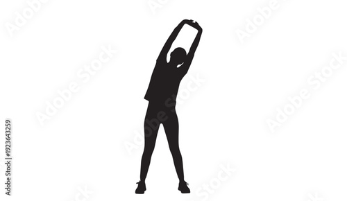 Athlete stretching arms up in dynamic pose on white background