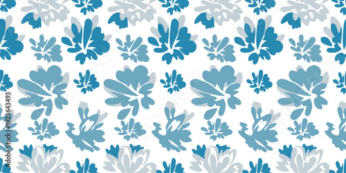 Elegant vintage seamless floral pattern with blue summer flowers and winter Christmas snowflake ornaments for nature textile wallpaper design illustration