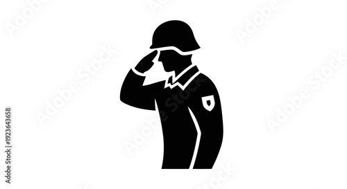 A soldier saluting with a helmet on a white background.