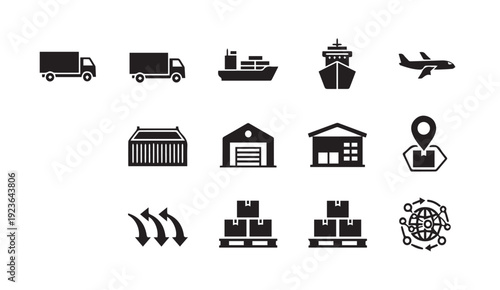 Logistics and transportation icons for business and shipping concepts