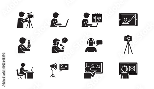 Modern video production and online communication icons for creative professionals