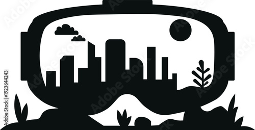 Virtual reality cityscape silhouette