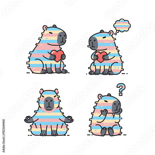 Cute cartoon dog sleeping and dancing with blue bow tie on white background