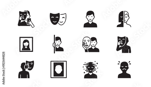 Black icons depict various emotions and social media personas