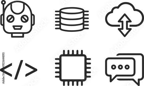 Digital icons representing artificial intelligence data and technology concepts
