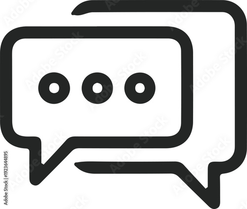 Black line art icon of two overlapping speech bubbles with an ellipsis