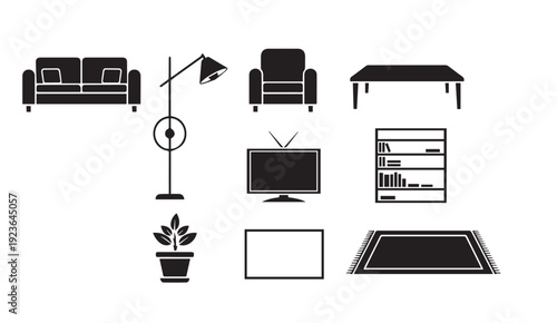 Modern living room furniture icons for interior design and decoration
