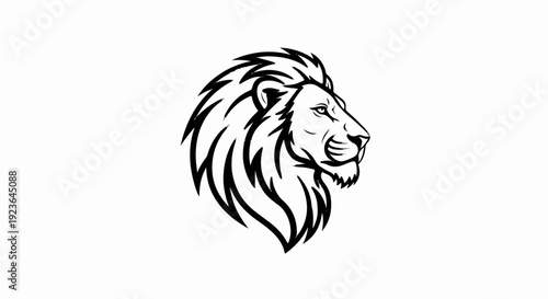 Majestic lion profile in black and white, fierce gaze, regal mane