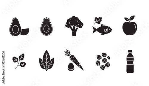 Healthy food icons for nutrition and wellness branding