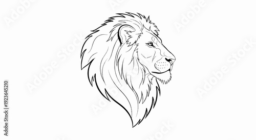 Majestic lion head profile illustration with flowing mane and fierce expression