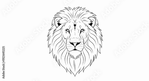 Majestic lion with flowing mane, depicted in bold black outline