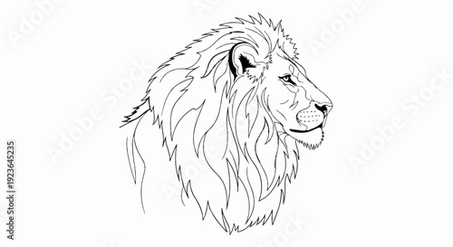 Majestic lion with flowing mane, depicted in profile, roaring