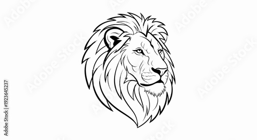Majestic lion head profile, bold lines, fierce stare, thick mane