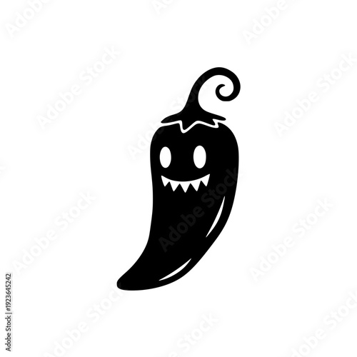 Spicy Chili Monster Silhouette Vector Illustration with Scary Face