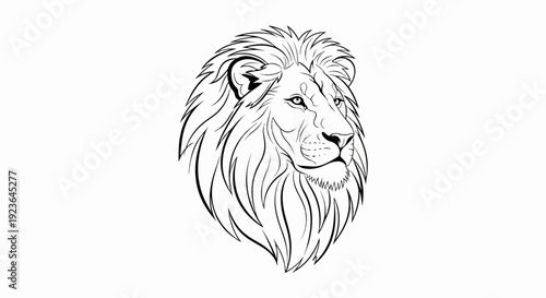 Majestic lion head portrait, detailed mane, fierce gaze, monochrome sketch