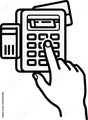 Hand entering digits on a credit card reader with card inserted