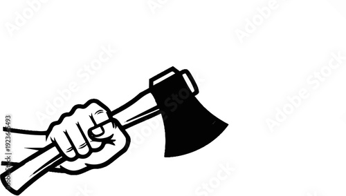 Hand grips axe, ready for chopping