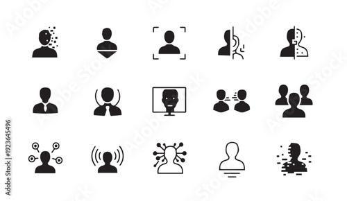Collection of modern human profile and communication icons in black
