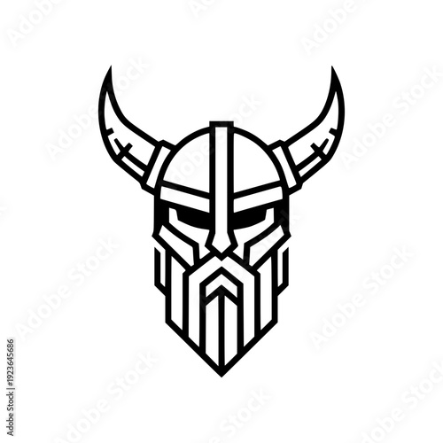 Minimalist Viking Head Logo with Horned Helmet and Beard Line Art Style