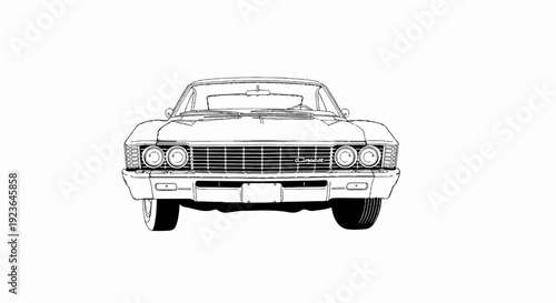 Front view line art illustration of a classic American sedan