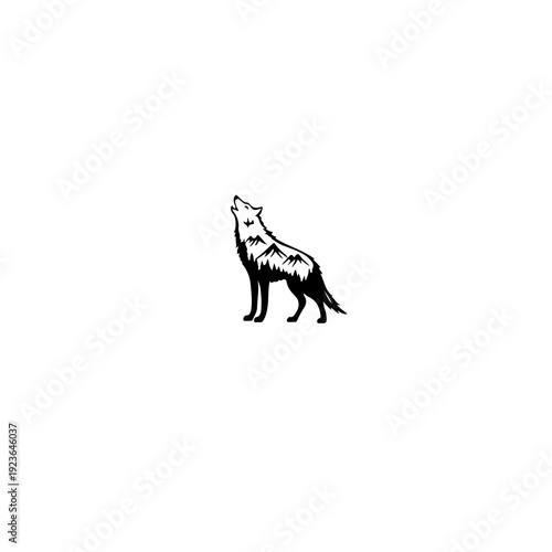 Howling Wolf Silhouette With Double Exposure Mountain Landscape For Coloring Book