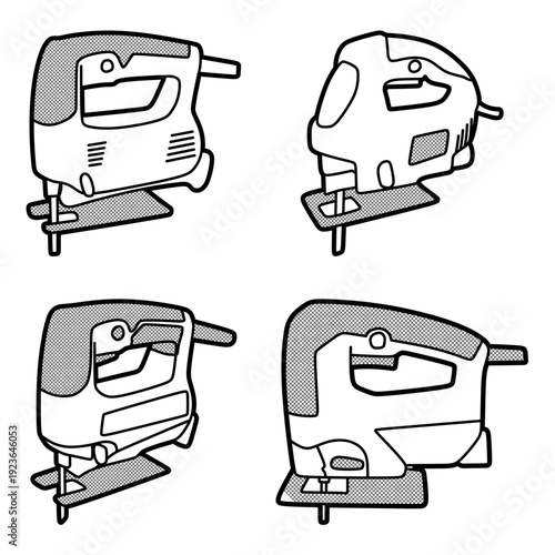 four electric saw images, editable lines