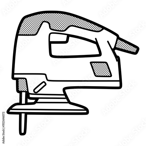 electric saw black and white, editable lines