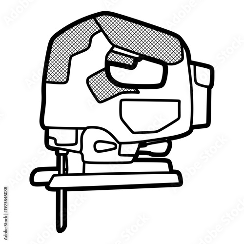 electric saw black and white image, editable lines