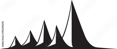 Black silhouette of mountain peaks on white background landscape
