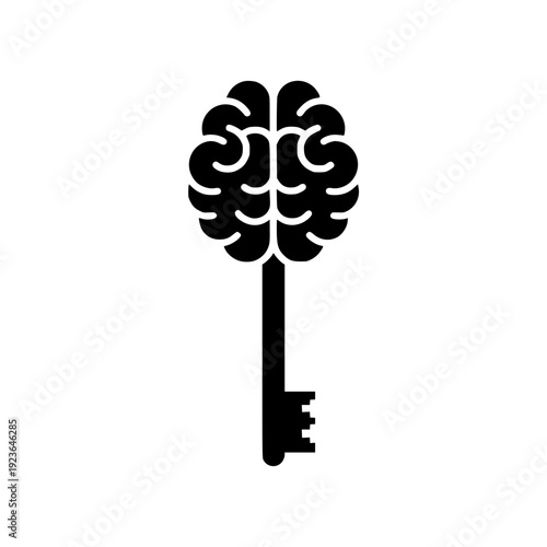 Minimalist brain key icon for intelligence solution concept