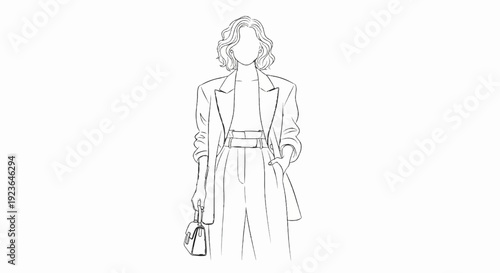 Wallpaper Mural Fashion sketch of a woman in a blazer, wide-leg pants, and handbag Torontodigital.ca