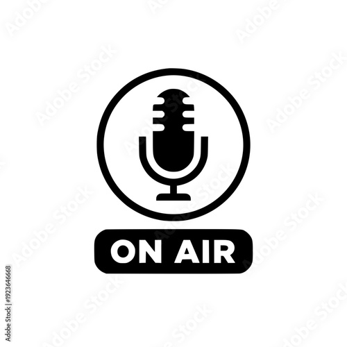 A podcast or radio microphone icon design with "ON AIR" text in a modern minimalist style.