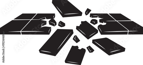 Broken black tiles on white background illustration