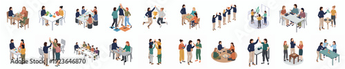 Isometric Detailed Business Team Meeting and Celebration Illustration Set of People